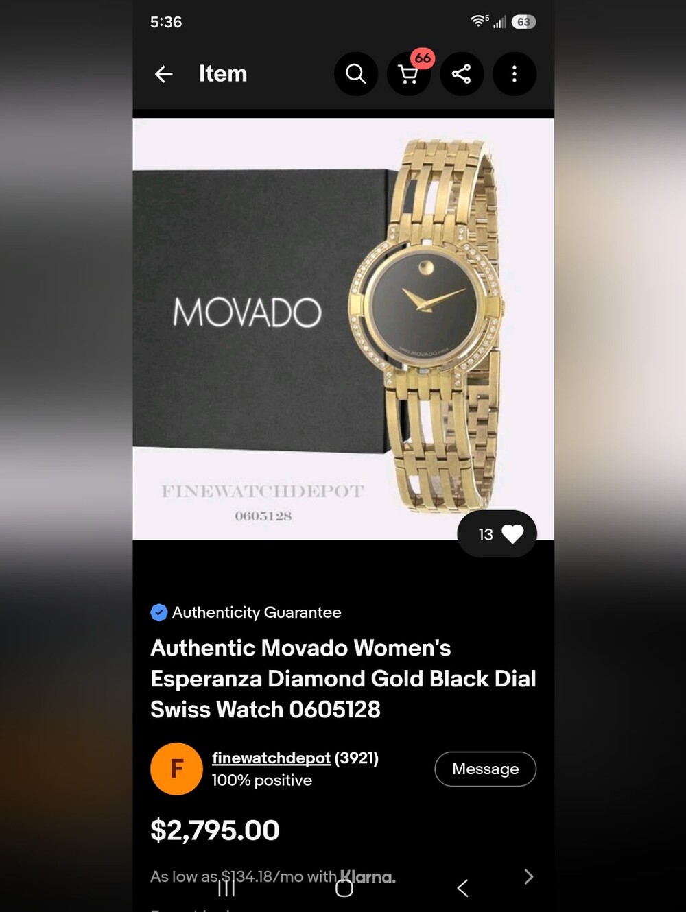 Movado Watch Gold and Diamond Women's Bracelet $2795 - Picture 16 of 16